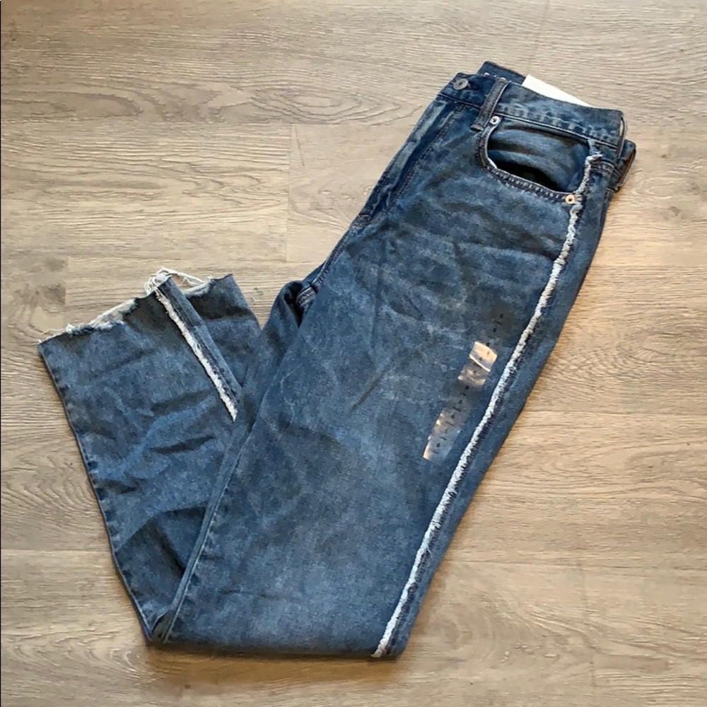 American Eagle mom jeans with fringe down the side